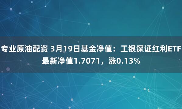 专业原油配资 3月19日基金净值：工银深证红利ETF最新净值1.7071，涨0.13%