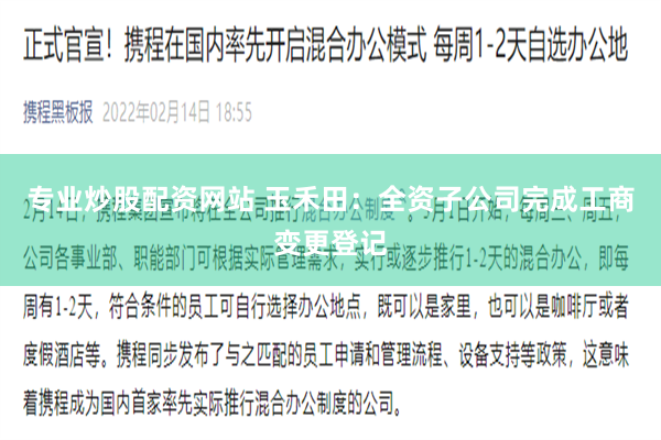 专业炒股配资网站 玉禾田：全资子公司完成工商变更登记