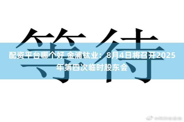 配资平台哪个好 金浦钛业：8月4日将召开2025年第四次临时股东会
