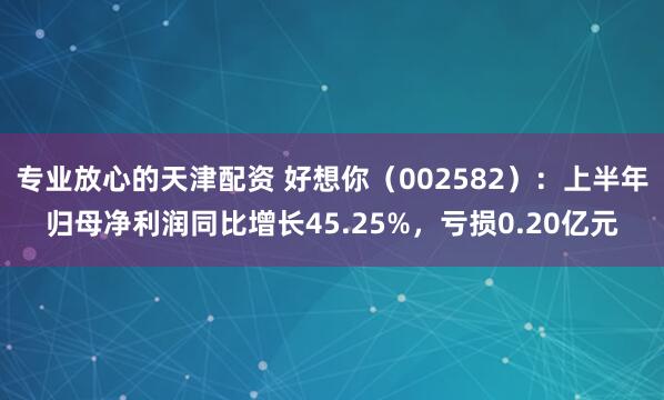专业放心的天津配资 好想你（002582）：上半年归母净利润同比增长45.25%，亏损0.20亿元