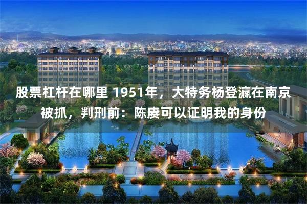 股票杠杆在哪里 1951年，大特务杨登瀛在南京被抓，判刑前：陈赓可以证明我的身份